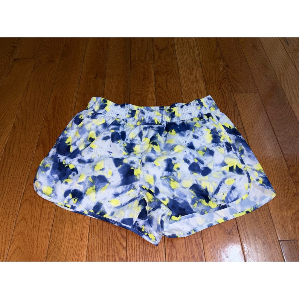 Athletic Works Blue Yellow Tie Dye Running Shorts Womens Medium 8-10 Mesh Liner